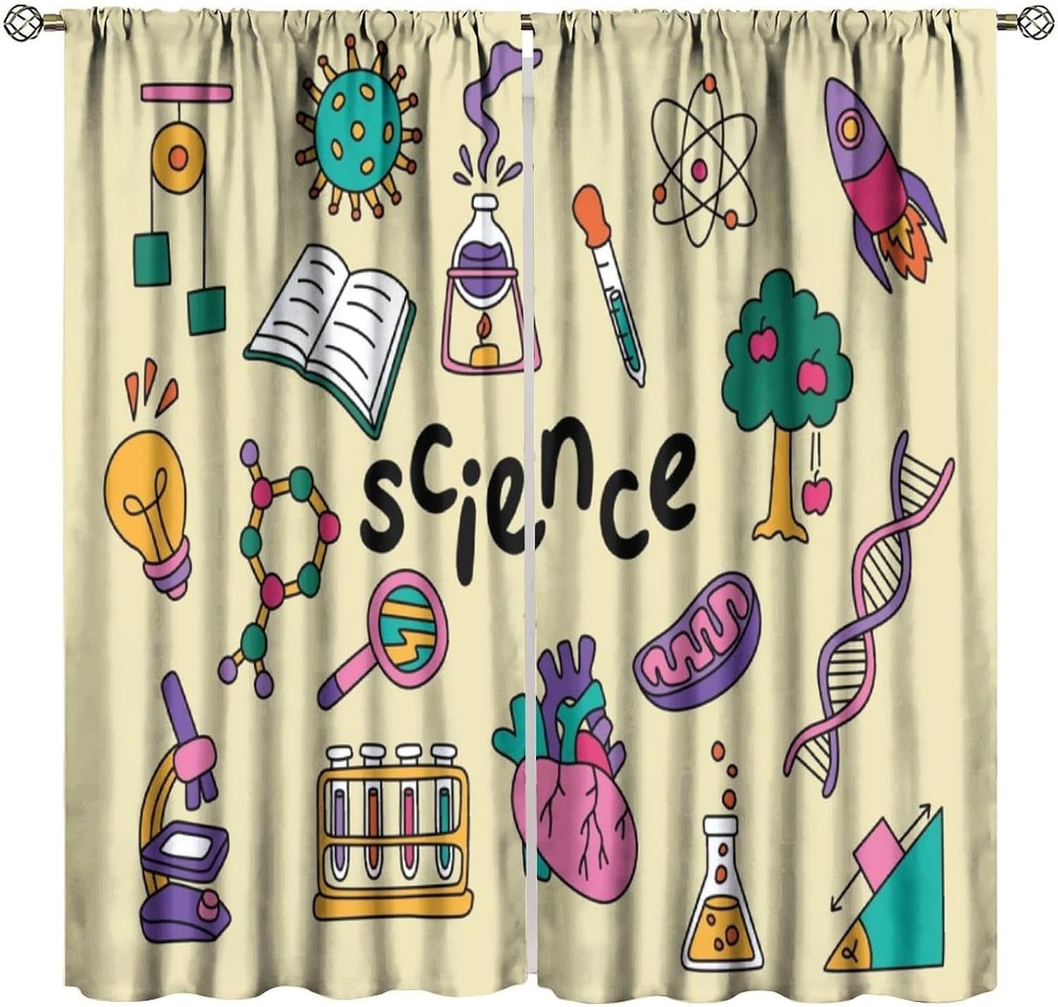 Science Nursery - Wissenschaftsthemen-Vorhänge, 2 Stück, Lehrreiche Vorhänge für