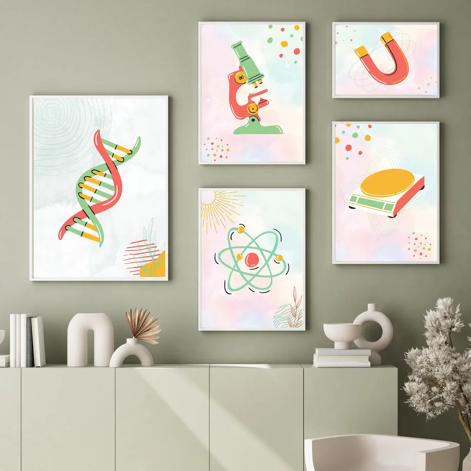 Science Nursery - Wissenschaftliche Biologische Zellmikroskop-DNA-Poster, Minimalistische Leinwanddrucke, Wandkunst