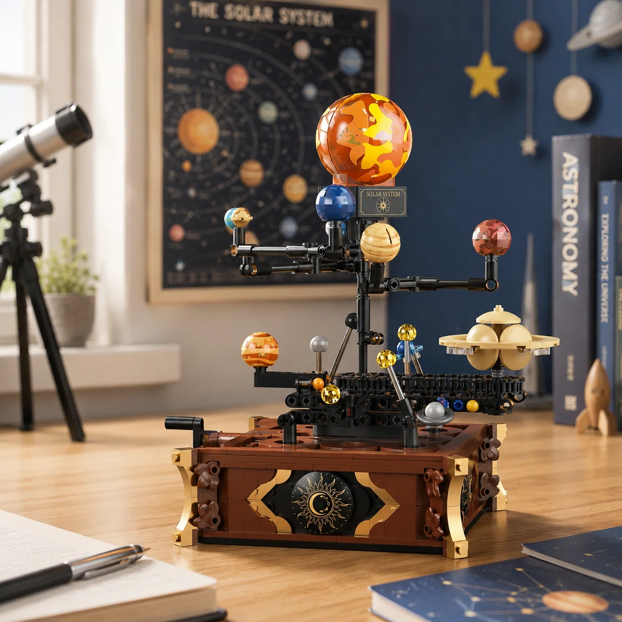 Solar System Orrery - 697-teiliges Klassisches Weltraum-Sonnensystem-Modell Baustein-Set DIY Luft-