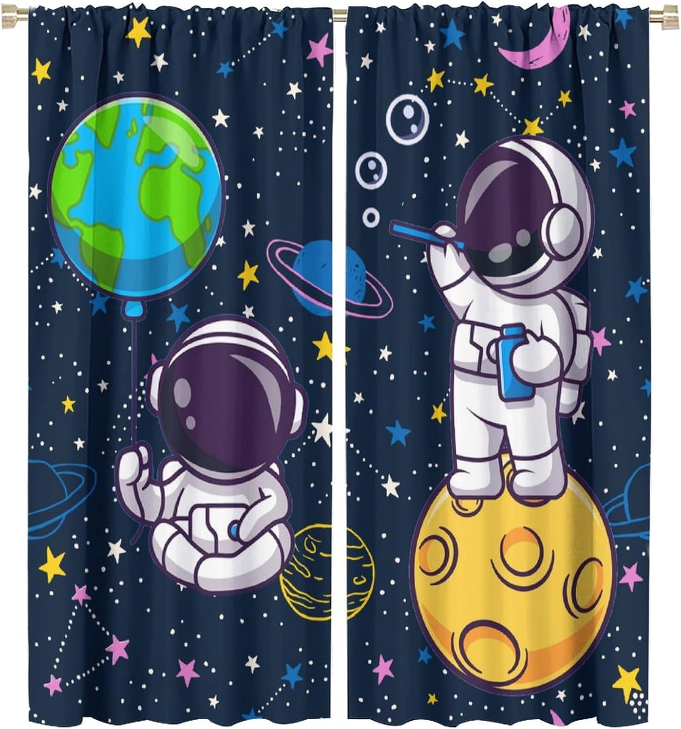 Science Nursery - Weltraum-Astronauten-Galaxie-Vorhang Fensterdekoration Kinderzimmer-Thema Planet Erde Kosmische