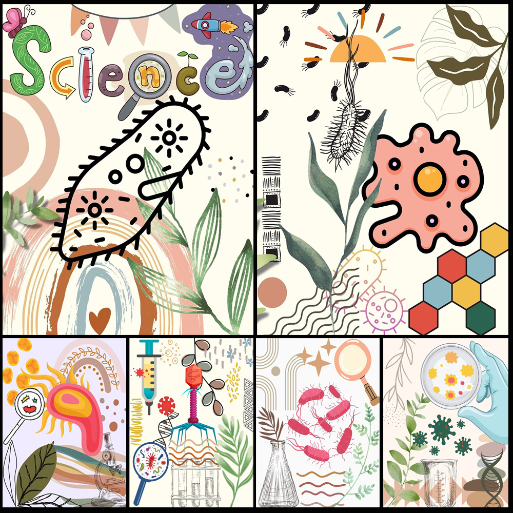 Science Nursery - Cartoon Mikrobiologie Aquarell Wissenschaft Kindergarten Poster